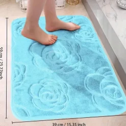 1pc Bath Rugs, Rose Flower Patterned Bathroom Bath Mat Flannel Non-slip Carpet Bathtub Floor Rug Shower Room Doormat Memory Foam Mat Washable Carpet