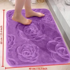 1pc Bath Rugs, Rose Flower Patterned Bathroom Bath Mat Flannel Non-slip Carpet Bathtub Floor Rug Shower Room Doormat Memory Foam Mat Washable Carpet