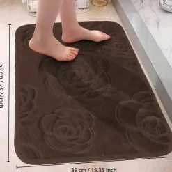 1pc Bath Rugs, Rose Flower Patterned Bathroom Bath Mat Flannel Non-slip Carpet Bathtub Floor Rug Shower Room Doormat Memory Foam Mat Washable Carpet