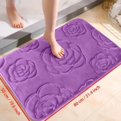 1pc Bath Rugs, Rose Flower Patterned Bathroom Bath Mat Flannel Non-slip Carpet Bathtub Floor Rug Shower Room Doormat Memory Foam Mat Washable Carpet