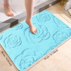 1pc Bath Rugs, Rose Flower Patterned Bathroom Bath Mat Flannel Non-slip Carpet Bathtub Floor Rug Shower Room Doormat Memory Foam Mat Washable Carpet