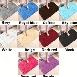 1pc Bath Rugs, Rose Flower Patterned Bathroom Bath Mat Flannel Non-slip Carpet Bathtub Floor Rug Shower Room Doormat Memory Foam Mat Washable Carpet