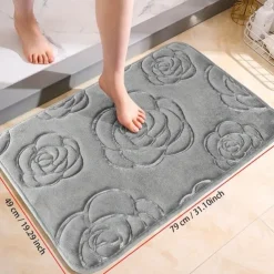 1pc Bath Rugs, Rose Flower Patterned Bathroom Bath Mat Flannel Non-slip Carpet Bathtub Floor Rug Shower Room Doormat Memory Foam Mat Washable Carpet