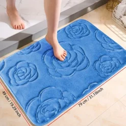 1pc Bath Rugs, Rose Flower Patterned Bathroom Bath Mat Flannel Non-slip Carpet Bathtub Floor Rug Shower Room Doormat Memory Foam Mat Washable Carpet