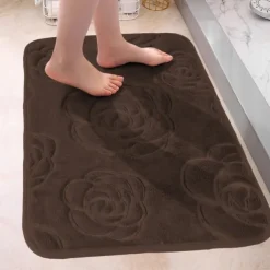 1pc Bath Rugs, Rose Flower Patterned Bathroom Bath Mat Flannel Non-slip Carpet Bathtub Floor Rug Shower Room Doormat Memory Foam Mat Washable Carpet