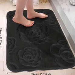 1pc Bath Rugs, Rose Flower Patterned Bathroom Bath Mat Flannel Non-slip Carpet Bathtub Floor Rug Shower Room Doormat Memory Foam Mat Washable Carpet