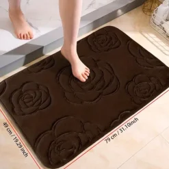1pc Bath Rugs, Rose Flower Patterned Bathroom Bath Mat Flannel Non-slip Carpet Bathtub Floor Rug Shower Room Doormat Memory Foam Mat Washable Carpet