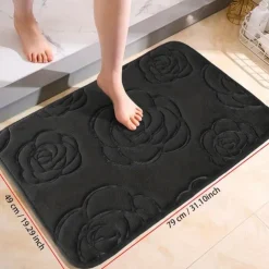 1pc Bath Rugs, Rose Flower Patterned Bathroom Bath Mat Flannel Non-slip Carpet Bathtub Floor Rug Shower Room Doormat Memory Foam Mat Washable Carpet
