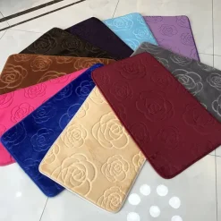 1pc Bath Rugs, Rose Flower Patterned Bathroom Bath Mat Flannel Non-slip Carpet Bathtub Floor Rug Shower Room Doormat Memory Foam Mat Washable Carpet