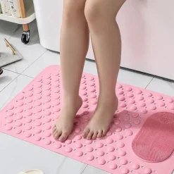1pc Bathroom Rubber Non-slip Mat - Shower Foot Mat With Draining Holes & Suction Cups - For Bathroom Kitchen Laundry & Bedroom - Suitable for Wet Surfaces - Perfect Gift for Housewarming