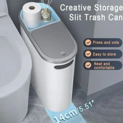 1pc Bathroom Trash Can, Household Creative Slit Trash Can, Bathroom Press Type Trash Can With Lid, Simple Paper Basket, Large Capacity Trash Can, Home Essential