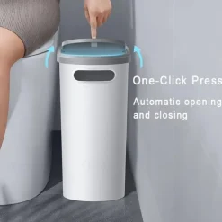 1pc Bathroom Trash Can, Household Creative Slit Trash Can, Bathroom Press Type Trash Can With Lid, Simple Paper Basket, Large Capacity Trash Can, Home Essential