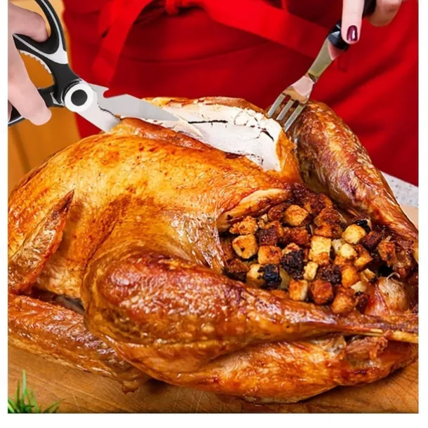 1pc BBQ Scissors, Sharp Kitchen Scissors, Stainless Steel Multipurpose Shears For Meat Cutting, Kitchen Supplies