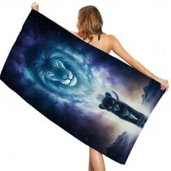 1PC Beach Swimming Towels Tiger Lion Wolf Cartoon Animal Pattern Printing Folded Quick-Dry Soft Towels Home Decor Travel