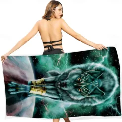 1PC Beach Swimming Towels Tiger Lion Wolf Cartoon Animal Pattern Printing Folded Quick-Dry Soft Towels Home Decor Travel