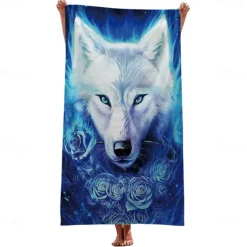 1PC Beach Swimming Towels Tiger Lion Wolf Cartoon Animal Pattern Printing Folded Quick-Dry Soft Towels Home Decor Travel