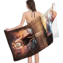 1PC Beach Swimming Towels Tiger Lion Wolf Cartoon Animal Pattern Printing Folded Quick-Dry Soft Towels Home Decor Travel