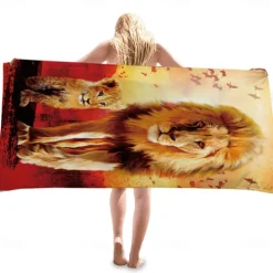 1PC Beach Swimming Towels Tiger Lion Wolf Cartoon Animal Pattern Printing Folded Quick-Dry Soft Towels Home Decor Travel