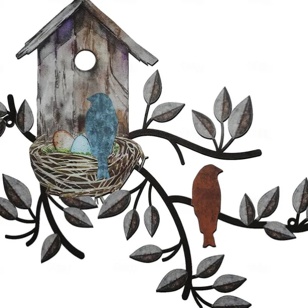 1pc Bird's Nest Metal Wall Art Outdoor Decor Rust Proof Wall Sculpture Ideal For Garden, Home, Farmhouse, Patio And Bedroom