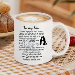 1pc Birthday Gift Mug For Son 11oz Ceramic Coffee Mug To My Son Love Mom Touching Quote Great Xmas Gift Graduation Present For Him Christmas Mother Son Gift