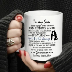 1pc Birthday Gift Mug For Son 11oz Ceramic Coffee Mug To My Son Love Mom Touching Quote Great Xmas Gift Graduation Present For Him Christmas Mother Son Gift