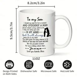 1pc Birthday Gift Mug For Son 11oz Ceramic Coffee Mug To My Son Love Mom Touching Quote Great Xmas Gift Graduation Present For Him Christmas Mother Son Gift