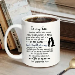 1pc Birthday Gift Mug For Son 11oz Ceramic Coffee Mug To My Son Love Mom Touching Quote Great Xmas Gift Graduation Present For Him Christmas Mother Son Gift