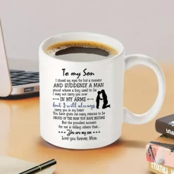 1pc Birthday Gift Mug For Son 11oz Ceramic Coffee Mug To My Son Love Mom Touching Quote Great Xmas Gift Graduation Present For Him Christmas Mother Son Gift