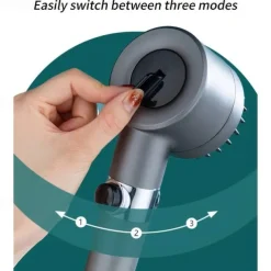 1pc Black Pressurized Handheld Shower Head, 3 Modes Adjustable Water Output Shower Head, Round Massage Shower Head, Bathroom Hardware, Bathroom Accessories