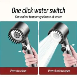 1pc Black Pressurized Handheld Shower Head, 3 Modes Adjustable Water Output Shower Head, Round Massage Shower Head, Bathroom Hardware, Bathroom Accessories