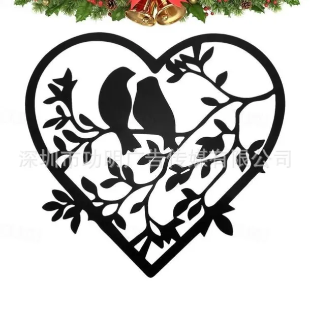 1pc Branch Bird Metal Heart-shaped Wall Art Outdoor Decor Rust Proof Wall Sculpture Ideal For Garden, Home, Farmhouse, Patio And Bedroom