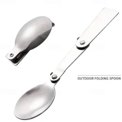 1Pc Camping Outdoor Stainless Steel Folding Spoon, Compact, Lightweight, Durable, Ideal for Hiking, Backpacking, and Camping, Easy to Carry and Use