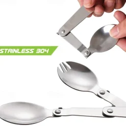 1Pc Camping Outdoor Stainless Steel Folding Spoon, Compact, Lightweight, Durable, Ideal for Hiking, Backpacking, and Camping, Easy to Carry and Use