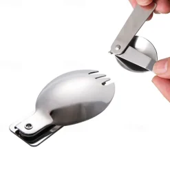 1Pc Camping Outdoor Stainless Steel Folding Spoon, Compact, Lightweight, Durable, Ideal for Hiking, Backpacking, and Camping, Easy to Carry and Use