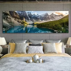 1pc Canvas Painting Lake Forest Mountain Scenery Painting Wall Art Decor For Living Room Bedroom No Frame