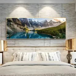 1pc Canvas Painting Lake Forest Mountain Scenery Painting Wall Art Decor For Living Room Bedroom No Frame