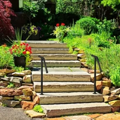 1pc Cast Iron Stair Handrail Kit, Outdoor Vertical Metal Rail, Varnished Finish, with Surface Mount for Exterior Staircase Safety