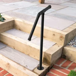 1pc Cast Iron Stair Handrail Kit, Outdoor Vertical Metal Rail, Varnished Finish, with Surface Mount for Exterior Staircase Safety