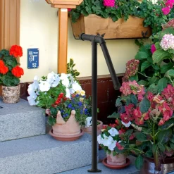 1pc Cast Iron Stair Handrail Kit, Outdoor Vertical Metal Rail, Varnished Finish, with Surface Mount for Exterior Staircase Safety