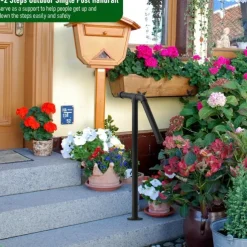 1pc Cast Iron Stair Handrail Kit, Outdoor Vertical Metal Rail, Varnished Finish, with Surface Mount for Exterior Staircase Safety