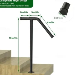 1pc Cast Iron Stair Handrail Kit, Outdoor Vertical Metal Rail, Varnished Finish, with Surface Mount for Exterior Staircase Safety