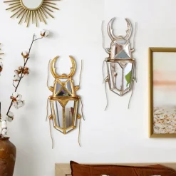 1PC Ccreative Rresin Mmaterial Gold Asilver Uunicorn Beetle Home Decoration Hhandicraft Wall Hanging with a Special Design Of Mmirror Inlaid Surface is a Good Collectible For Iinsect Eenthusiasts