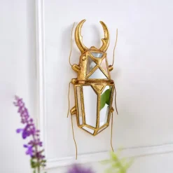 1PC Ccreative Rresin Mmaterial Gold Asilver Uunicorn Beetle Home Decoration Hhandicraft Wall Hanging with a Special Design Of Mmirror Inlaid Surface is a Good Collectible For Iinsect Eenthusiasts
