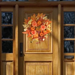 1pc, Classic Autumn Harvest Wreath for Front Door - Vibrant Faux Pumpkin, Maple Leaves & Pinecones, Perfect for Halloween & Thanksgiving Decor, Easy-to-Hang, No Power Required, Fall Decorations
