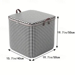 1pc Clothes Storage Bag, Houndstooth Pattern Foldable Fabric Storage Bag, Large Capacity Waterproof Moisture-proof Cotton Quilt Storage Bag, Home Organization And Storage