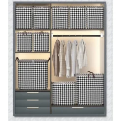 1pc Clothes Storage Bag, Houndstooth Pattern Foldable Fabric Storage Bag, Large Capacity Waterproof Moisture-proof Cotton Quilt Storage Bag, Home Organization And Storage