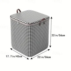 1pc Clothes Storage Bag, Houndstooth Pattern Foldable Fabric Storage Bag, Large Capacity Waterproof Moisture-proof Cotton Quilt Storage Bag, Home Organization And Storage