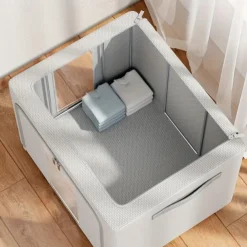 1pc Clothing And Quilt Storage Box, Oxford Cloth Foldable Storage Box With Visual Window, Large Capacity Storage Bin For Storing Comforter, Bedding, Blanket, Toys, Snacks, Sundries, Etc