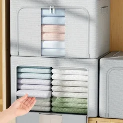1pc Clothing And Quilt Storage Box, Oxford Cloth Foldable Storage Box With Visual Window, Large Capacity Storage Bin For Storing Comforter, Bedding, Blanket, Toys, Snacks, Sundries, Etc