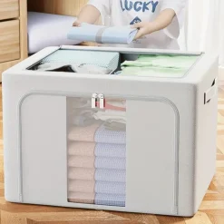 1pc Clothing And Quilt Storage Box, Oxford Cloth Foldable Storage Box With Visual Window, Large Capacity Storage Bin For Storing Comforter, Bedding, Blanket, Toys, Snacks, Sundries, Etc